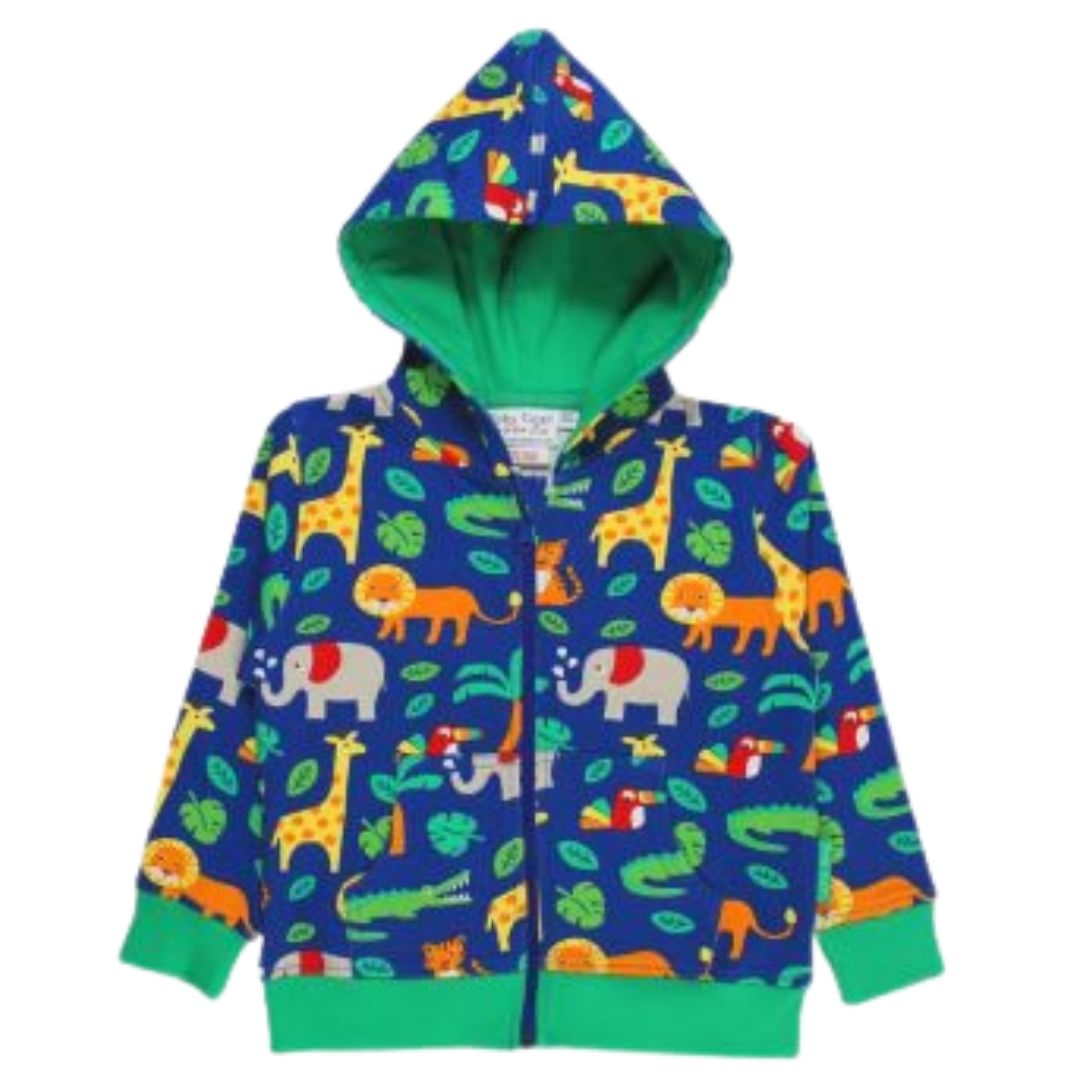 Baby hoodie - 6-12m, Toby Tiger Organic jungle print - Qookeee
