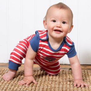 red and white stripe baby dungarees rental