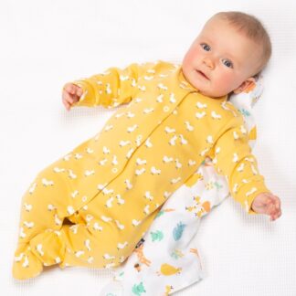 yellow organic duck print sleepsuit to rent
