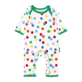 white with multi coloured dots baby clothes rental sleepsuit