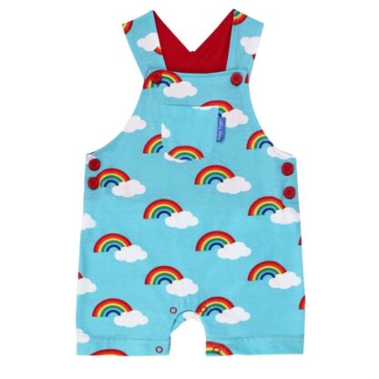 blue rainbow print dungaree short baby clothing rental