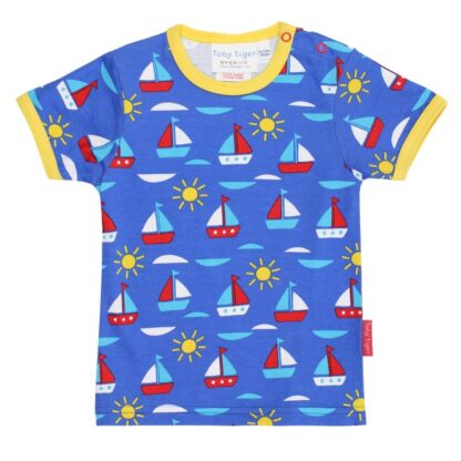 blue babywear rental T-shirt with boat print