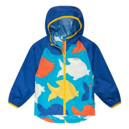 baby rain jacket to rent blue fish print recycled fabric