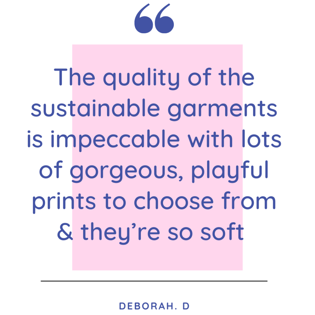 Baby clothes rental customer review saying that the quality of the sustainable garments is impeccable