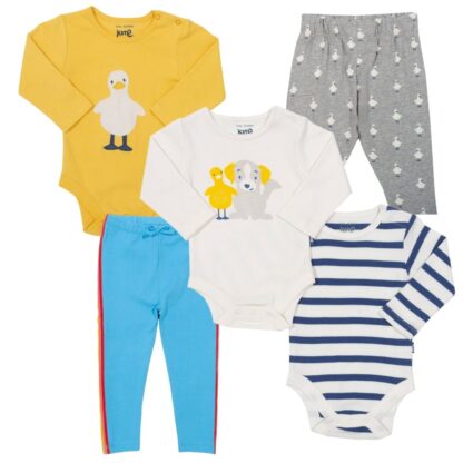 Duck themed organic babywear bundle of leggings and bodysuits