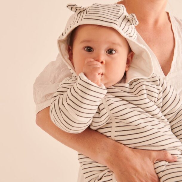 Striped Mori Pramsuit (Grey Cotton & Bamboo) Qookeee