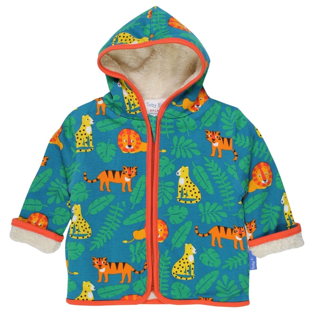 Toby Tiger Baby Hoodie with Wild Cats Print | Qookeee