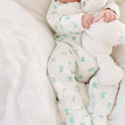 white and mint sleepsuit with two way zip