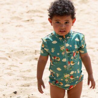 turquoise birds baby swimsuit